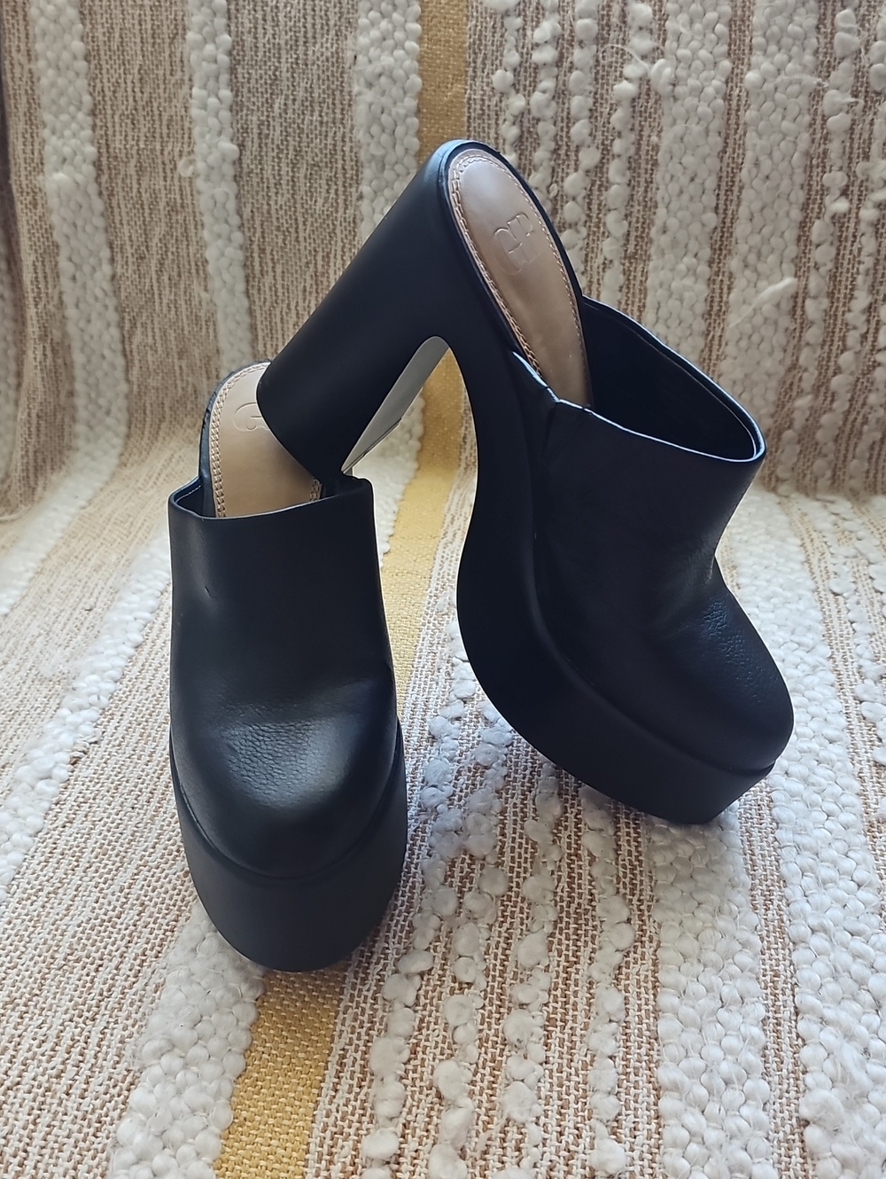 Gianni Bini So Chic Black Platform Mules with High Block Heel